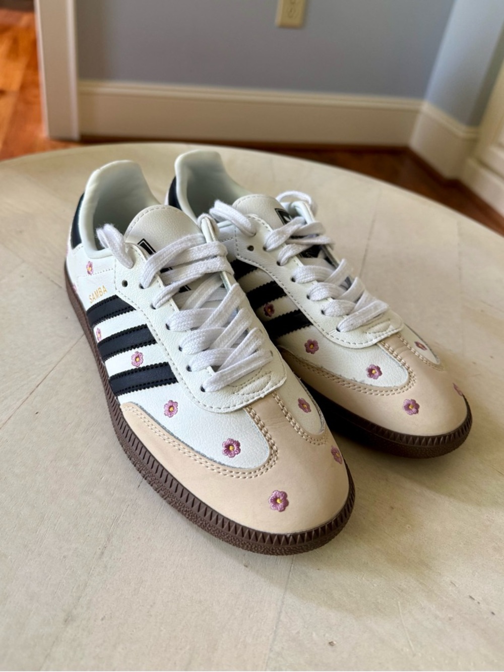 adidas Samba White with Black Stripes and Brown Sole - Picture 2 of 9